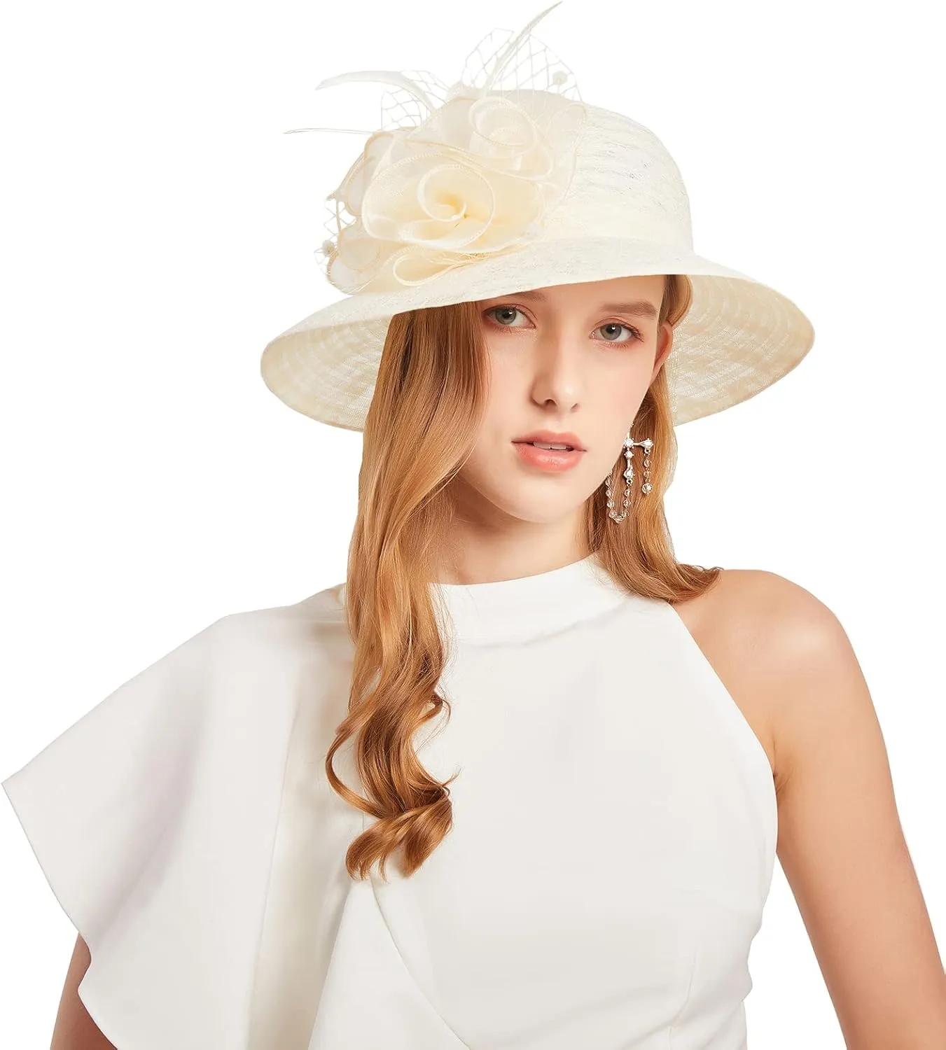 Women's Organza Cloche Bowler Hat Church Fascinator for Tea Party Bridal Wedding Dress Hat
