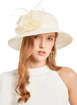 Women's Organza Cloche Bowler Hat Church Fascinator for Tea Party Bridal Wedding Dress Hat