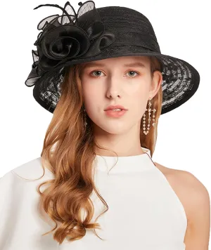 Women's Organza Cloche Bowler Hat Church Fascinator for Tea Party Bridal Wedding Dress Hat