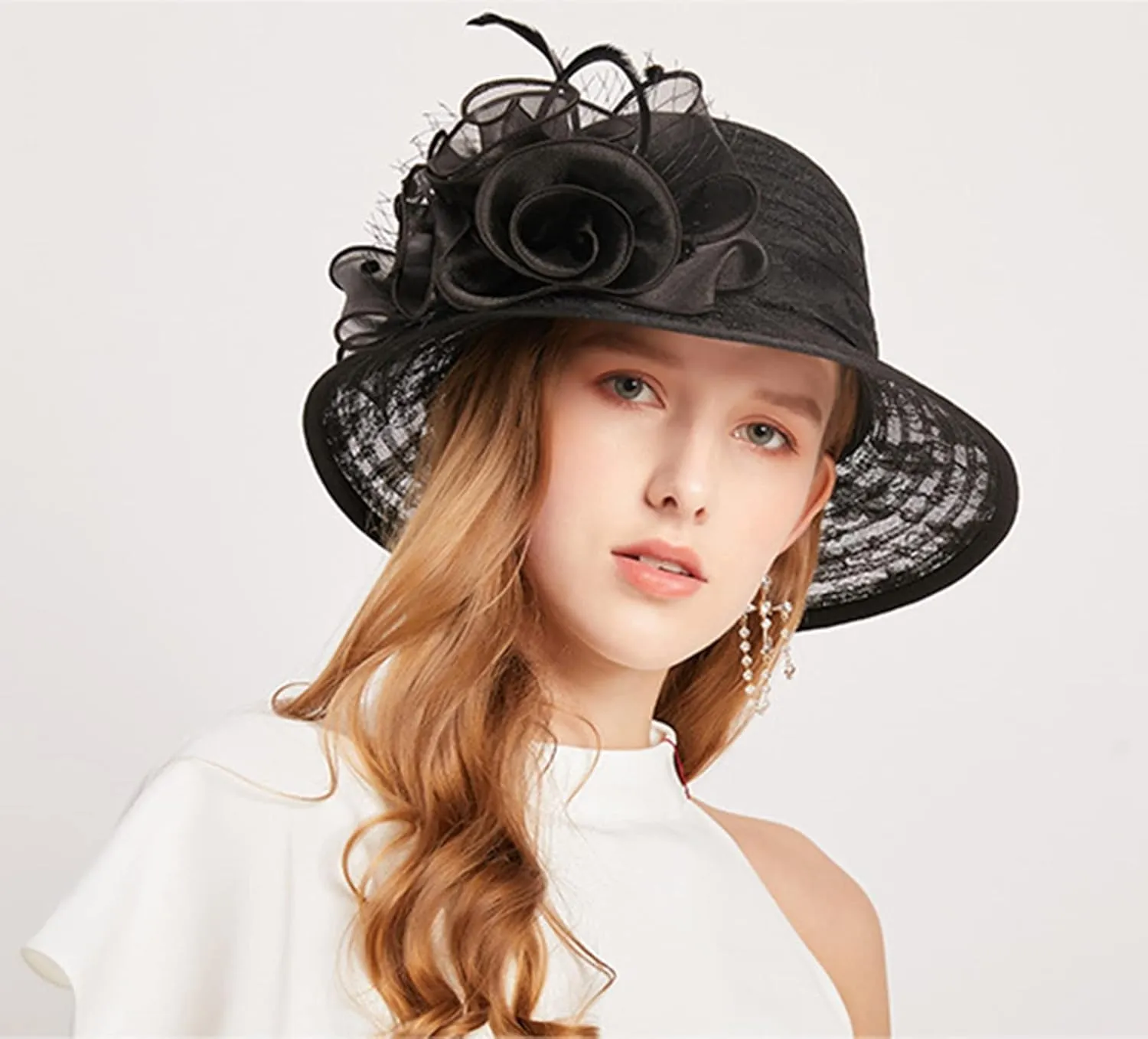 Women's Organza Cloche Bowler Hat Church Fascinator for Tea Party Bridal Wedding Dress Hat