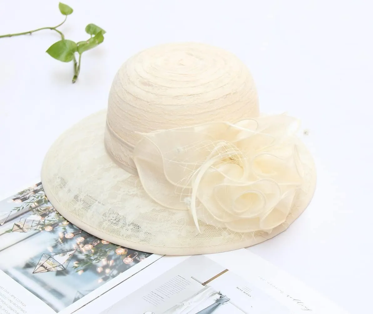 Women's Organza Cloche Bowler Hat Church Fascinator for Tea Party Bridal Wedding Dress Hat