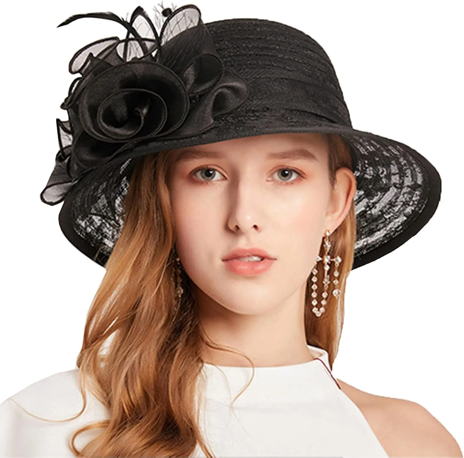 Women's Organza Cloche Bowler Hat Church Fascinator for Tea Party Bridal Wedding Dress Hat