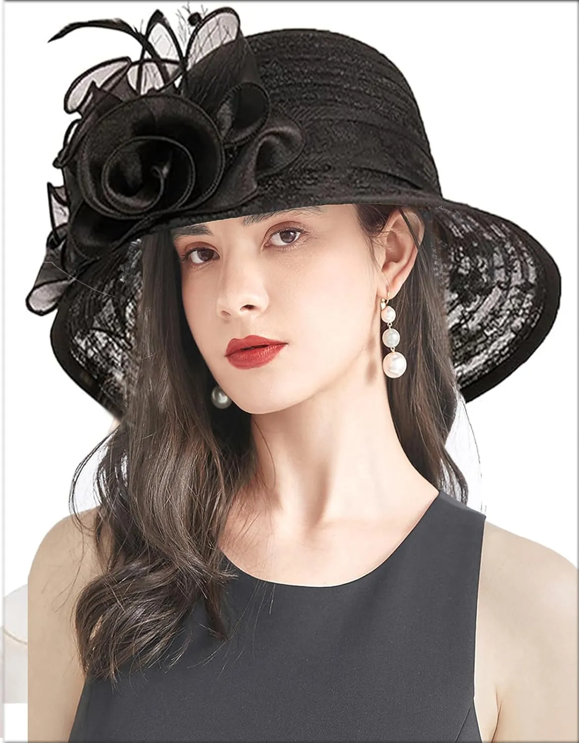 Women's Organza Cloche Bowler Hat Church Fascinator for Tea Party Bridal Wedding Dress Hat