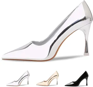 Women's Patent Leather High Heels Pumps Sexy Closed Pointed Toe Shallow Mouth Slip On Stiletto Heels Classic Office Party Prom Wedding Dress Pump Shoes