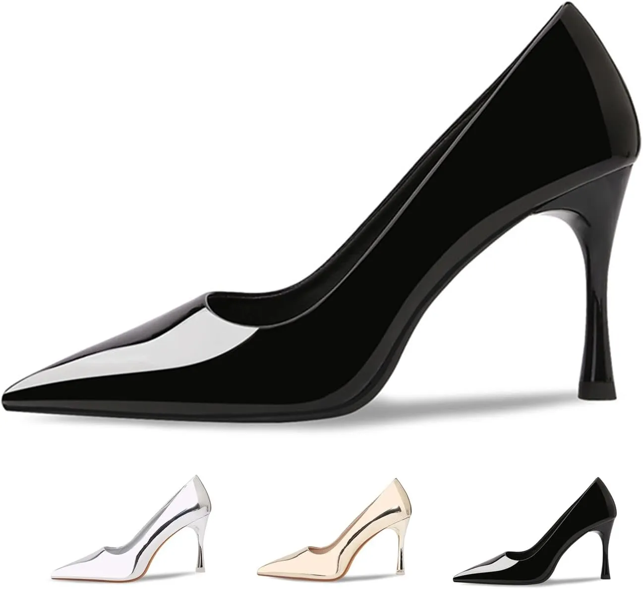 Women's Patent Leather High Heels Pumps Sexy Closed Pointed Toe Shallow Mouth Slip On Stiletto Heels Classic Office Party Prom Wedding Dress Pump Shoes
