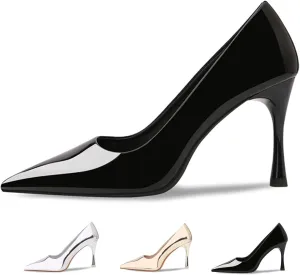 Women's Patent Leather High Heels Pumps Sexy Closed Pointed Toe Shallow Mouth Slip On Stiletto Heels Classic Office Party Prom Wedding Dress Pump Shoes