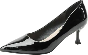 Women's Patent Leather Kitten Heel Dress Pumps Closed Pointed Toe Slip On Mid Heels Business Office Daily Low Top Casual Pumps