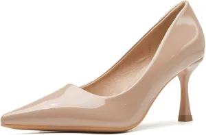 Women's Patent Leather Kitten Heel Dress Pumps Closed Pointed Toe Slip On Mid Heels Business Office Daily Low Top Casual Pumps