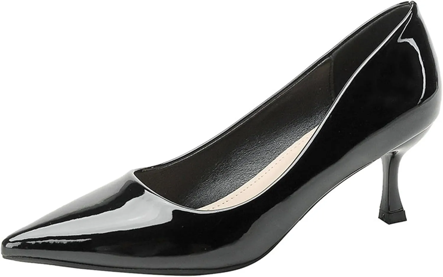 Women's Patent Leather Kitten Heel Dress Pumps Closed Pointed Toe Slip On Mid Heels Business Office Daily Low Top Casual Pumps