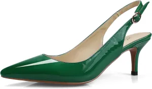 Women's Patent Leather Pointed Toe Elegant Kitten Heel Slingback Dress Pump Shoes