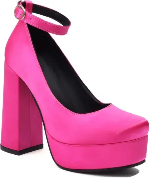 Women's Platform Chunky High Heels Pumps Shoes Square Toe Ankle Strap Elegant Mary Jane Dress Shoe