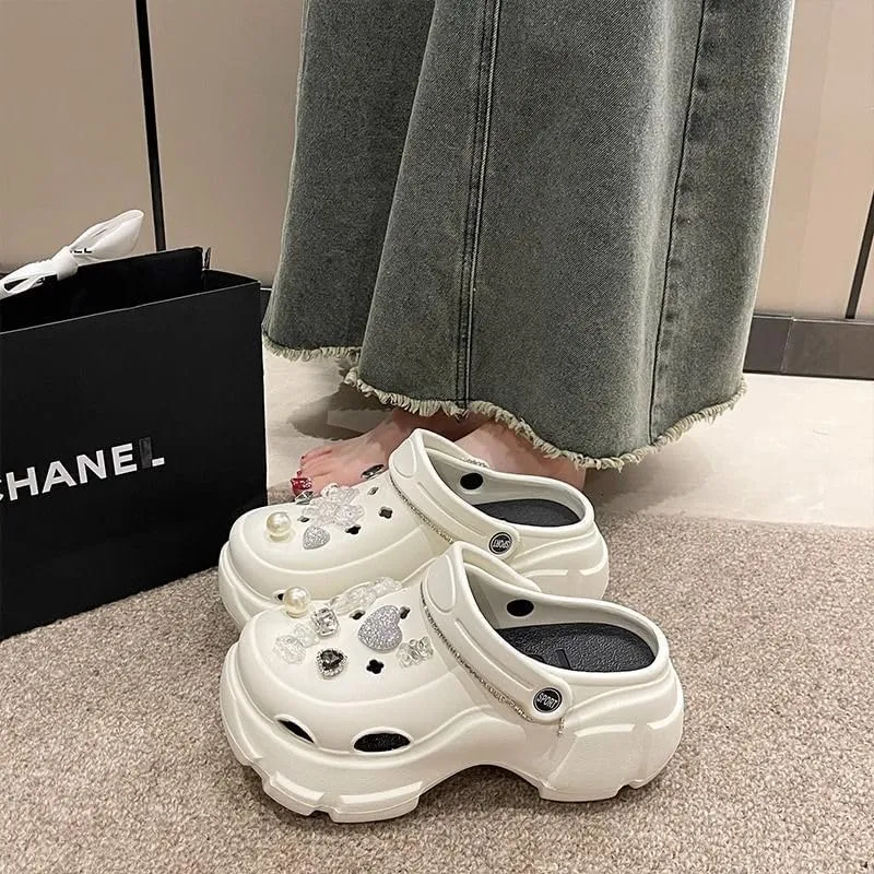 Women's Platform Clogs Slip On Slides Shoes Beach Sandals Gardener Clog Hight Heels Mule Slippers Garden Shoes DIY Accessories Sandals