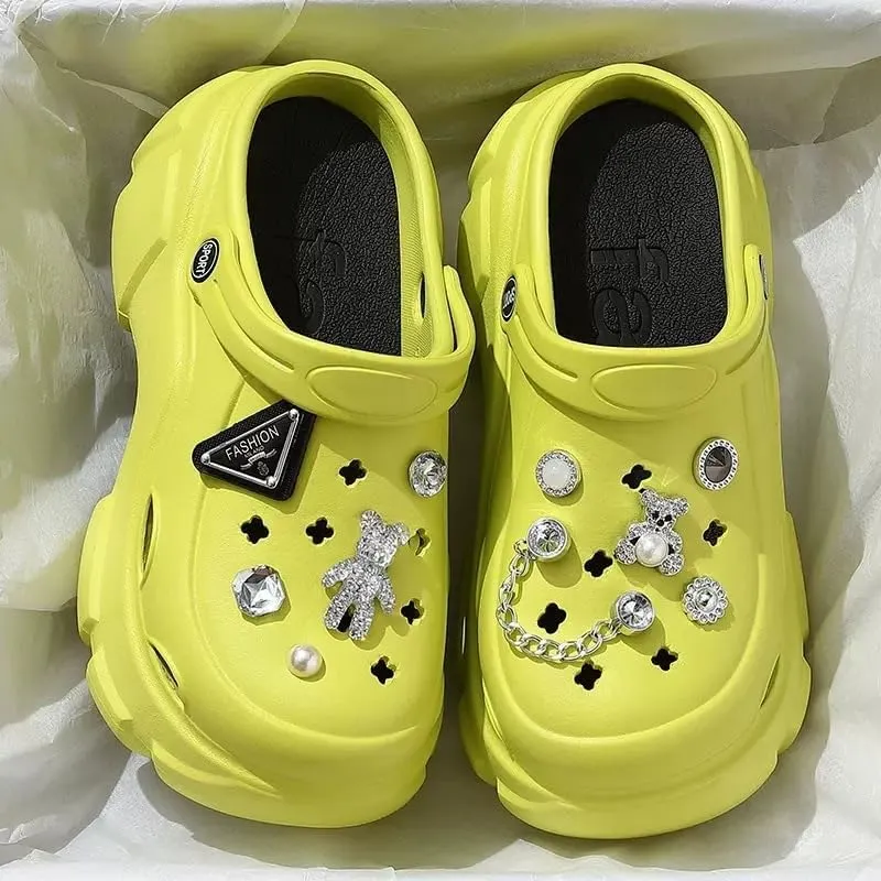 Women's Platform Clogs Slip On Slides Shoes Beach Sandals Gardener Clog Hight Heels Mule Slippers Garden Shoes DIY Accessories Sandals