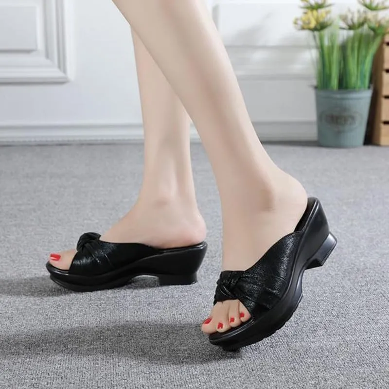 Women's Platform Sandals Comfortable Chunky Heels Mule Wedge Sandal