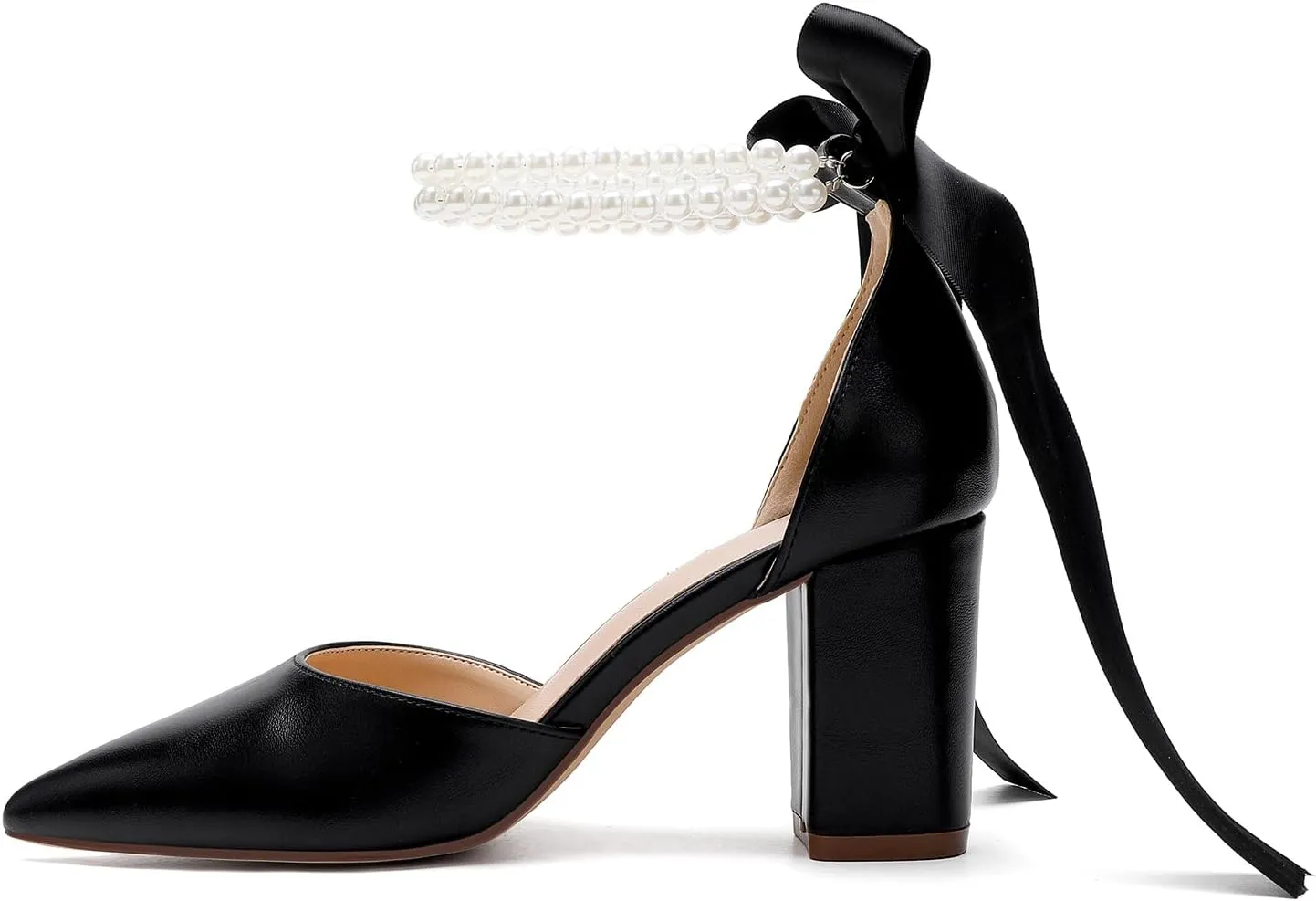 Women's Satin Block Heel Wedding Sandals,High Chunky Ankle Strap Pearl Wedding Dress Shoes,High Heel Bridal Pump Sandals