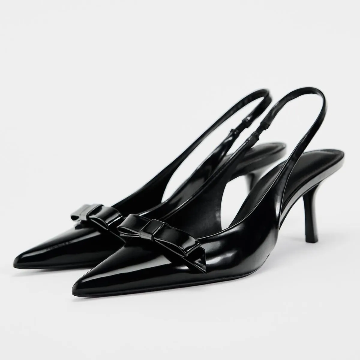 Women's Slingback Heels in A Faux Patent Leather Finish Pump Bow Detail Buckle Closure Thin Heel Pointed Toe Wedding Party Office Dance Dress Shoes