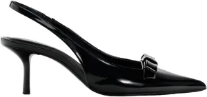 Women's Slingback Heels in A Faux Patent Leather Finish Pump Bow Detail Buckle Closure Thin Heel Pointed Toe Wedding Party Office Dance Dress Shoes