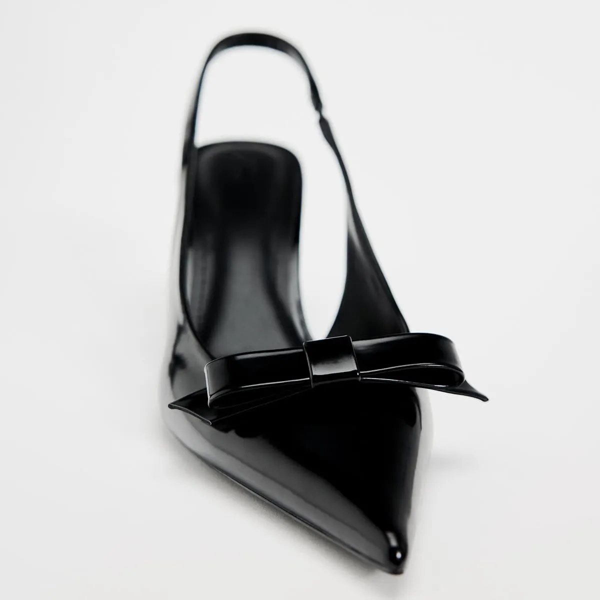 Women's Slingback Heels in A Faux Patent Leather Finish Pump Bow Detail Buckle Closure Thin Heel Pointed Toe Wedding Party Office Dance Dress Shoes