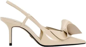 Women's Slingback Heels in A Faux Patent Leather Finish Pump Bow Detail Buckle Closure Thin Heel Pointed Toe Wedding Party Office Dance Dress Shoes