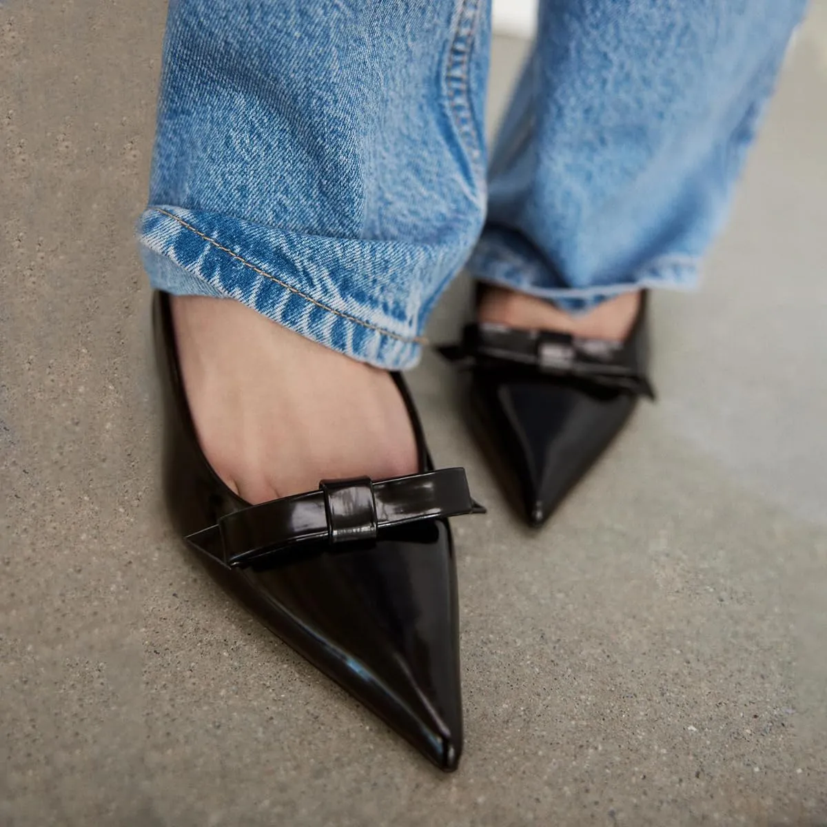 Women's Slingback Heels in A Faux Patent Leather Finish Pump Bow Detail Buckle Closure Thin Heel Pointed Toe Wedding Party Office Dance Dress Shoes