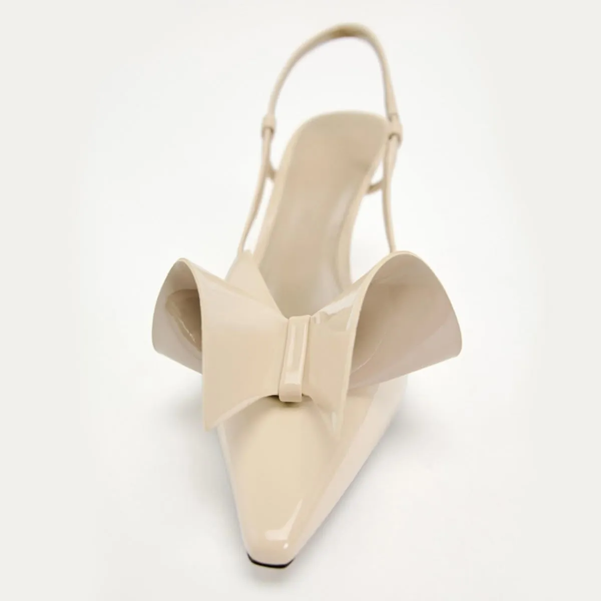 Women's Slingback Heels in A Faux Patent Leather Finish Pump Bow Detail Buckle Closure Thin Heel Pointed Toe Wedding Party Office Dance Dress Shoes