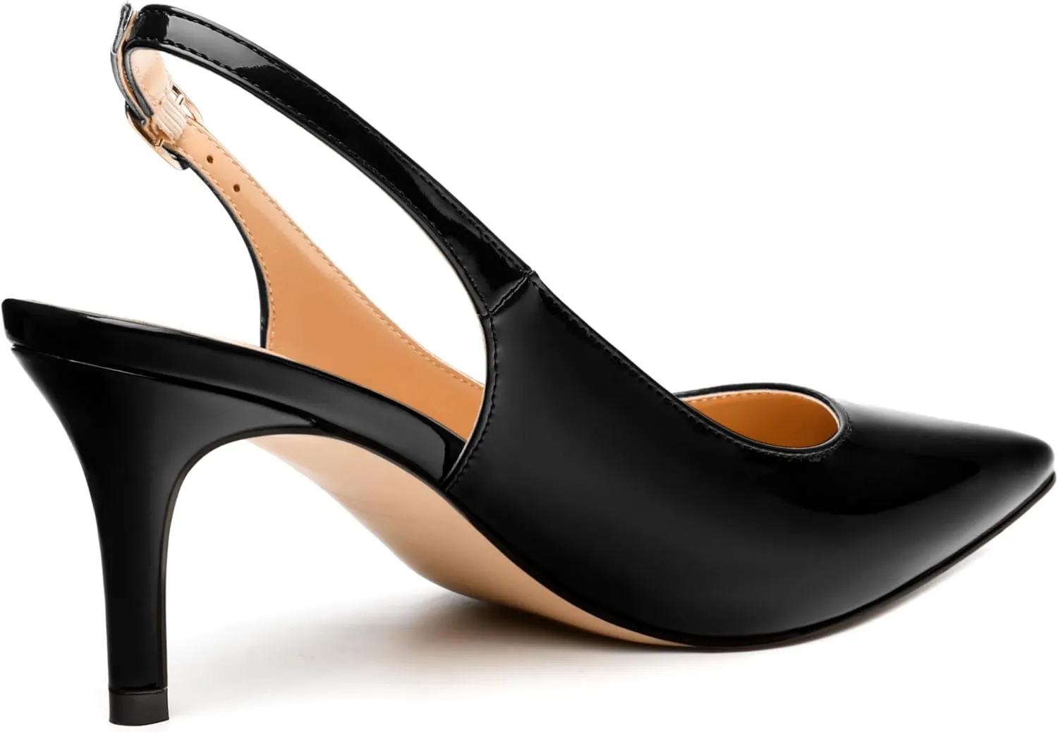 Women's Slingback Pumps, Pointed Toe Buckle Mid Stiletto Heel, Fashion Solid Patent High Heel Shoes for Women