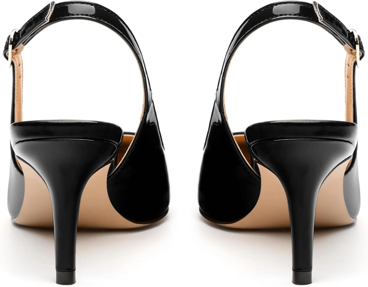Women's Slingback Pumps, Pointed Toe Buckle Mid Stiletto Heel, Fashion Solid Patent High Heel Shoes for Women