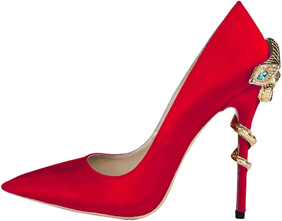Women's Stiletto 10CM Heels Pointed Toe Snake Print Party Pumps Sexy Thin High Heels
