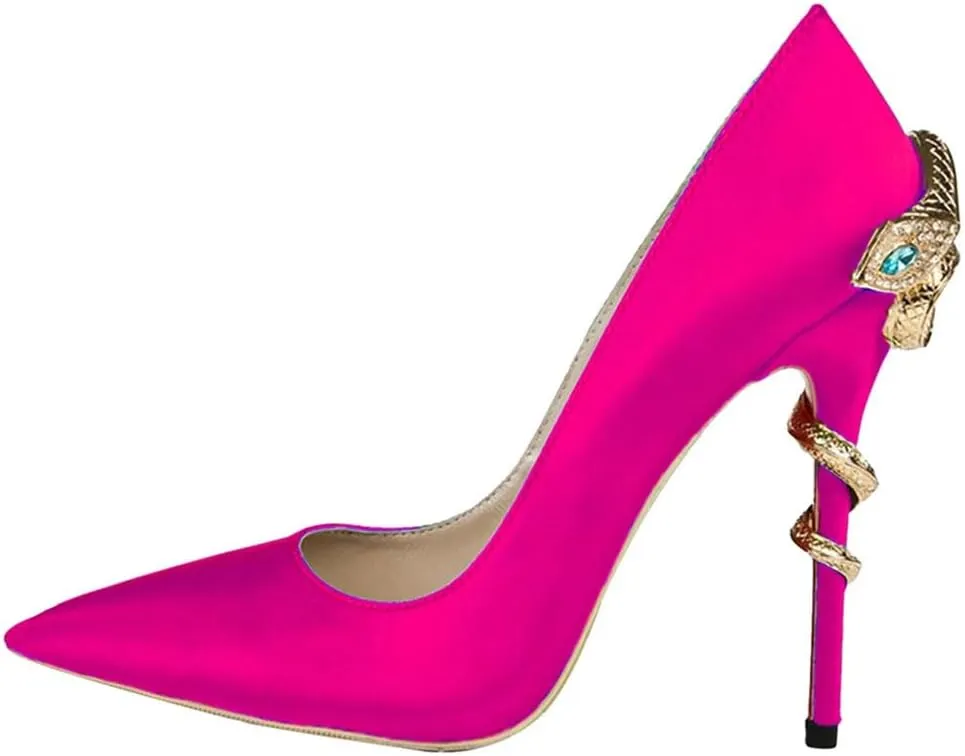 Women's Stiletto 10CM Heels Pointed Toe Snake Print Party Pumps Sexy Thin High Heels