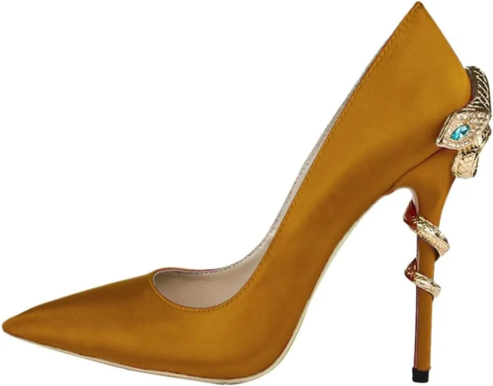 Women's Stiletto 10CM Heels Pointed Toe Snake Print Party Pumps Sexy Thin High Heels