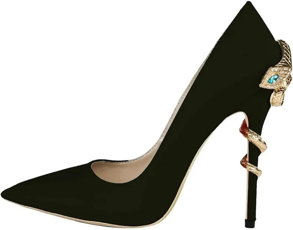 Women's Stiletto 10CM Heels Pointed Toe Snake Print Party Pumps Sexy Thin High Heels