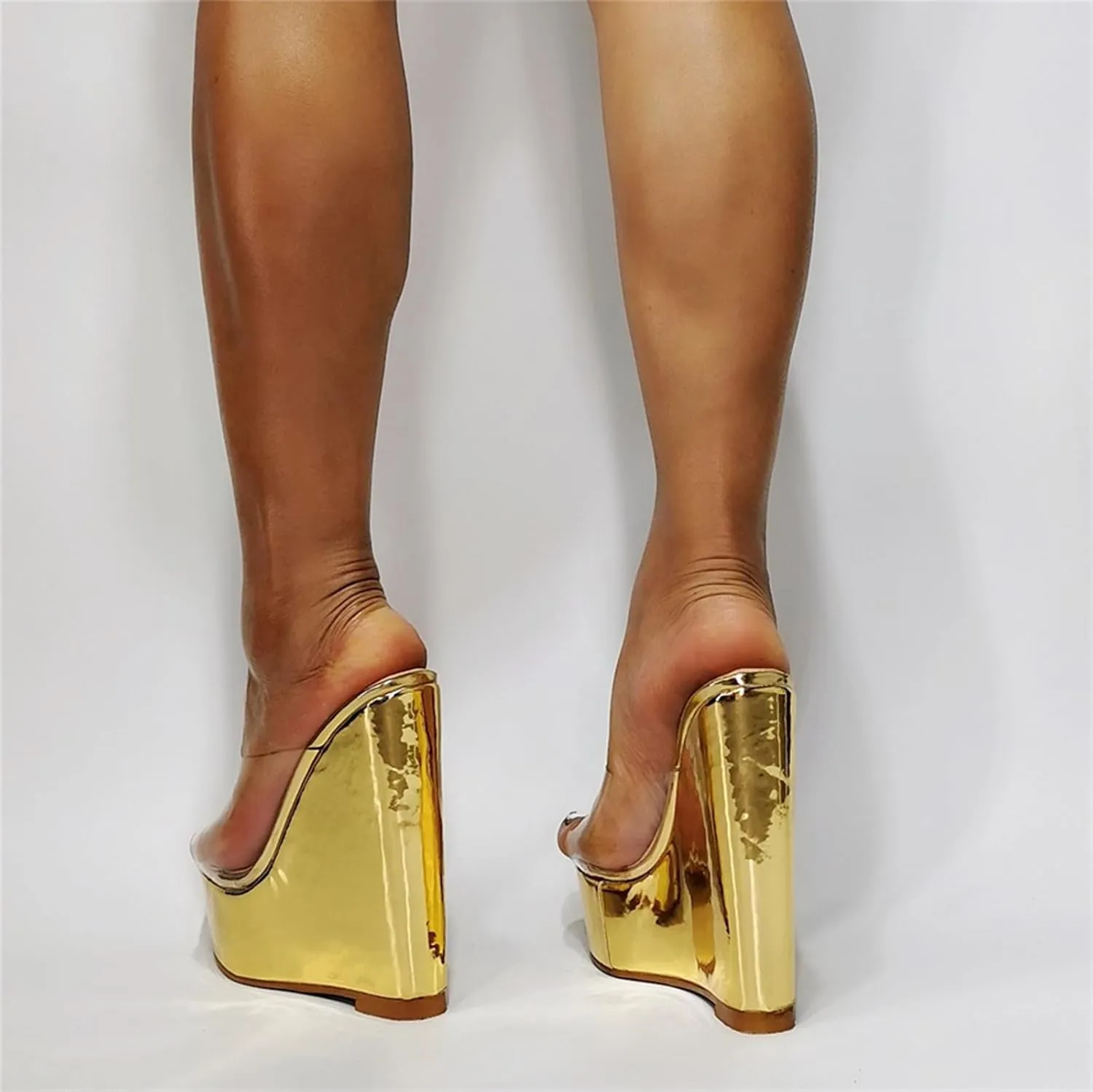 Women's Wedge Platform Sandals | Plus Size High Heels | Wide Width Design Flip Flops for Plus Size Dressing, Nightclub,Gold,37