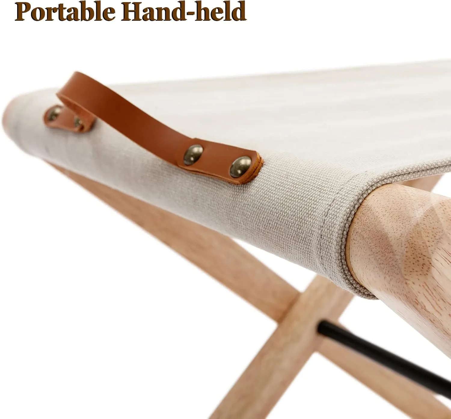 Wood Folding Camping Stools Set of 2, 18.5" Hardwood Portable Fishing Folding Stool with Heavy Duty Metal Support Canvas Camp Stool Foldable Footstool for Outdoor Hiking Picnic BBQ, Beige