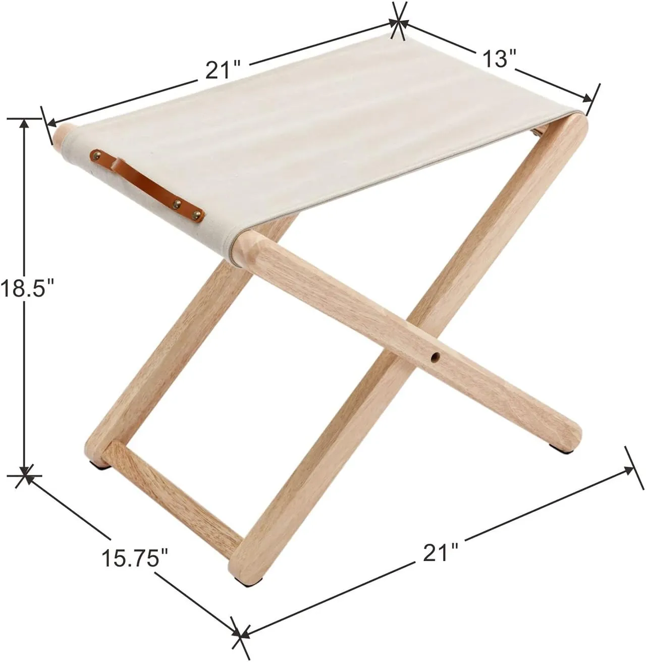 Wood Folding Camping Stools Set of 2, 18.5" Hardwood Portable Fishing Folding Stool with Heavy Duty Metal Support Canvas Camp Stool Foldable Footstool for Outdoor Hiking Picnic BBQ, Beige