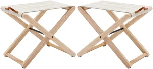 Wood Folding Camping Stools Set of 2, 18.5" Hardwood Portable Fishing Folding Stool with Heavy Duty Metal Support Canvas Camp Stool Foldable Footstool for Outdoor Hiking Picnic BBQ, Beige