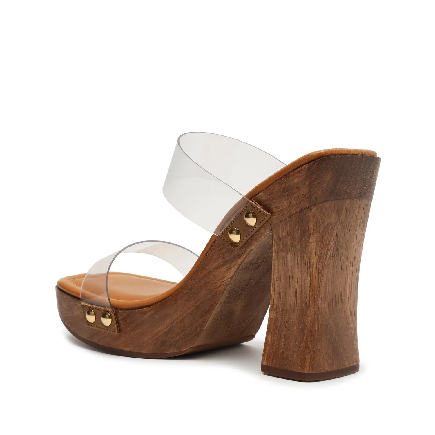 Wooden Toe Schutz Heel Square Strap Vinyl Aryana Double Feature-rich Sandals Super sale Brown Platform