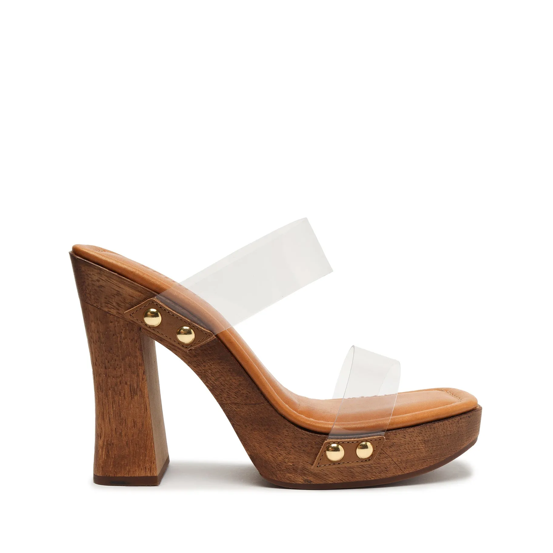 Wooden Toe Schutz Heel Square Strap Vinyl Aryana Double Feature-rich Sandals Super sale Brown Platform