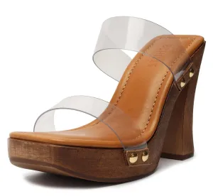 Wooden Toe Schutz Heel Square Strap Vinyl Aryana Double Feature-rich Sandals Super sale Brown Platform