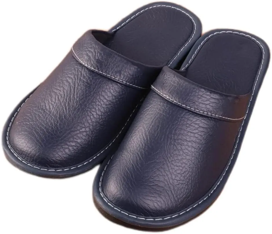 XUEMML Men's Leather Muller Slippers,leather Sandals Closed Toes，Men Casual Flip Flops，Couple's Home Indoor Breathable Non-slip Slippers Women