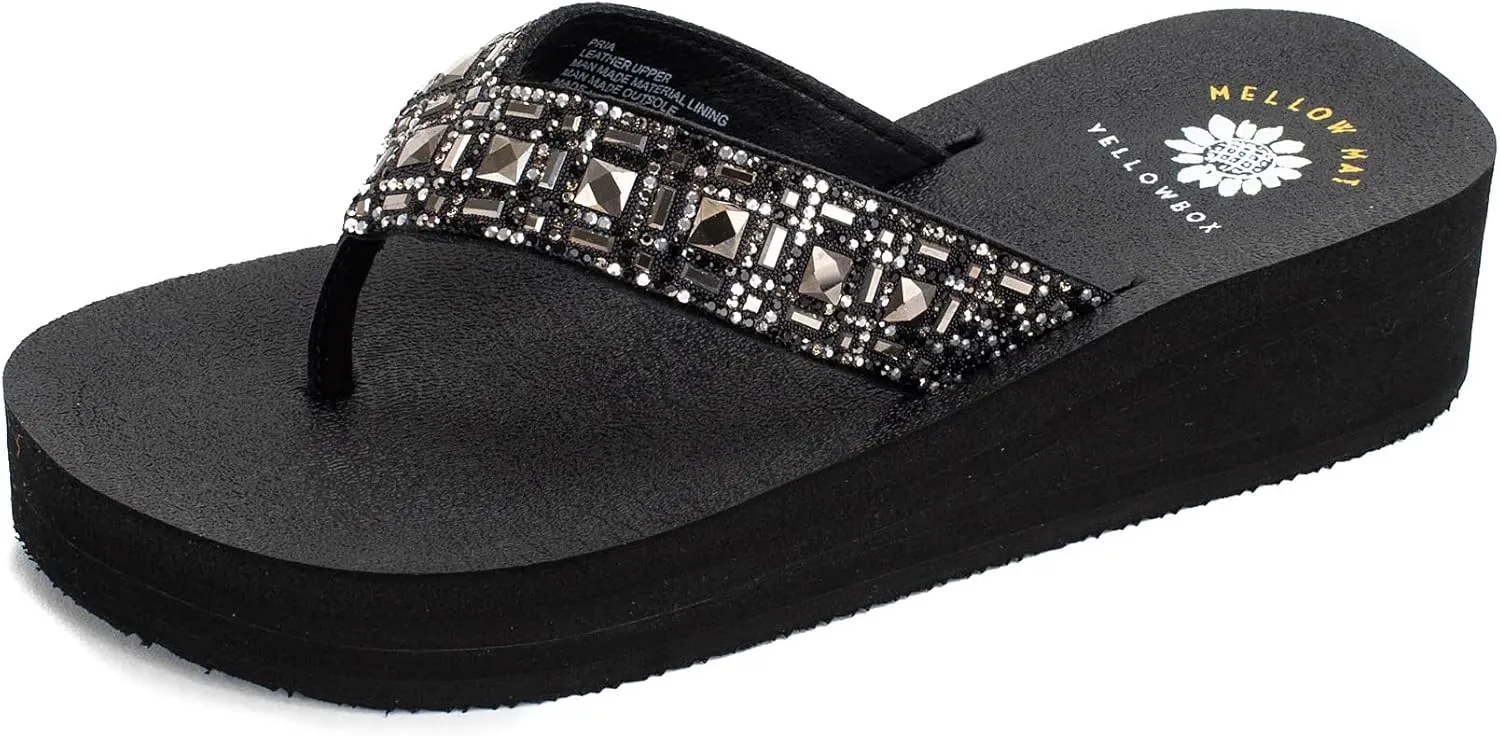 Yellow Box Women's Pria Flatform Sandal, Wedge Flip-Flop, Round Toe, MellowMat Collection