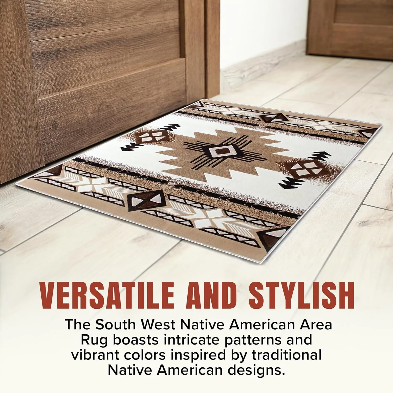 YHSF South West Native American Area Rug C318 - Easy Clean, Thick, Soft, Durable Native Tribal American Indian Inspired Rug for Bedroom/Living Room and More - Ivory, 2 Feet x 7 Feet