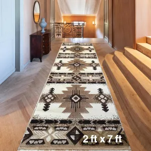 YHSF South West Native American Area Rug C318 - Easy Clean, Thick, Soft, Durable Native Tribal American Indian Inspired Rug for Bedroom/Living Room and More - Ivory, 2 Feet x 7 Feet