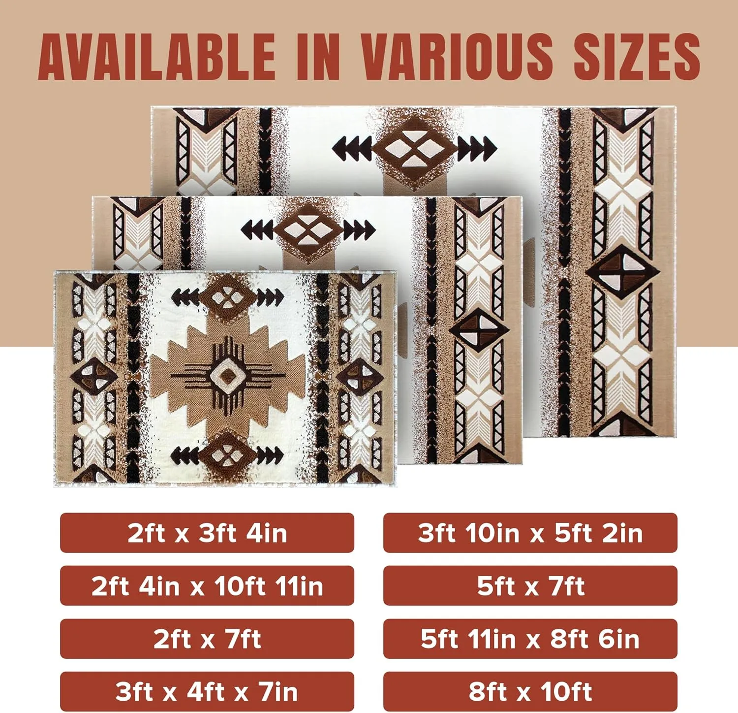 YHSF South West Native American Area Rug C318 - Easy Clean, Thick, Soft, Durable Native Tribal American Indian Inspired Rug for Bedroom/Living Room and More - Ivory, 2 Feet x 7 Feet