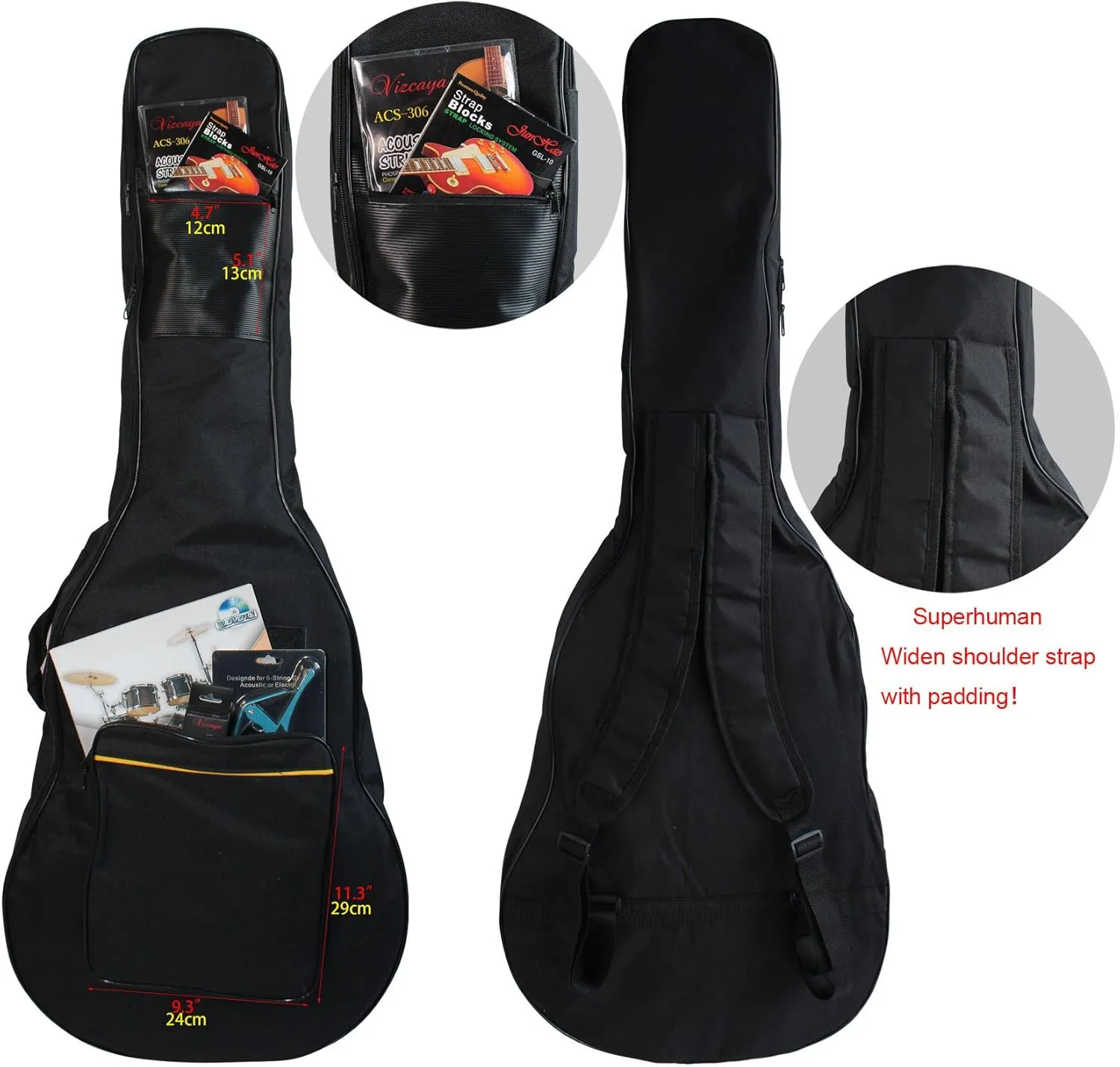 YMC 39 Inch Waterproof Dual Adjustable Shoulder Strap Acoustic Guitar Gig Bag 5mm Padding Backpack with Accessories(Picks, Pick holder, Strap Lock, String Winder) -For 39" Classic Guitar