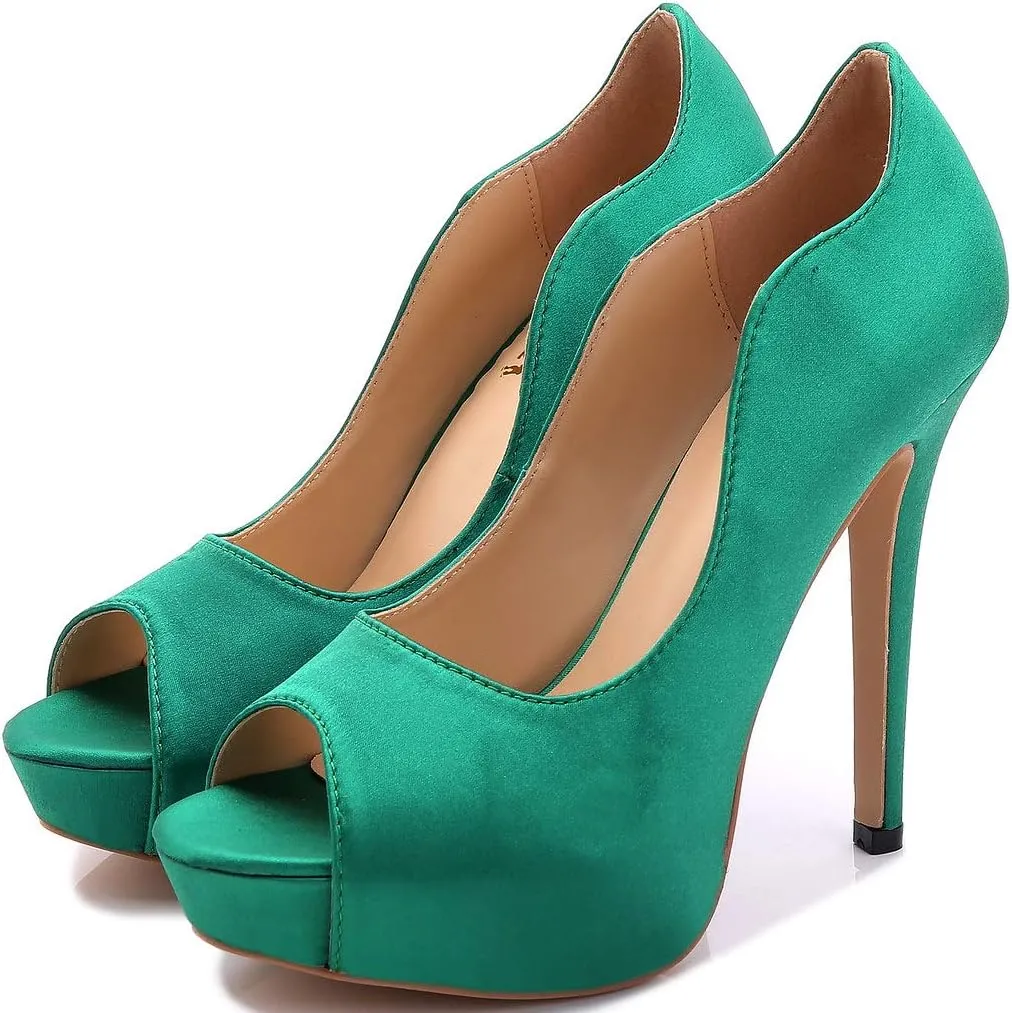 YooPrettyz Women Peep Toe Satin Shoe Wedding Stiletto Shoes Evening Pumps Bridal High Heels