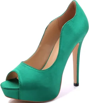YooPrettyz Women Peep Toe Satin Shoe Wedding Stiletto Shoes Evening Pumps Bridal High Heels