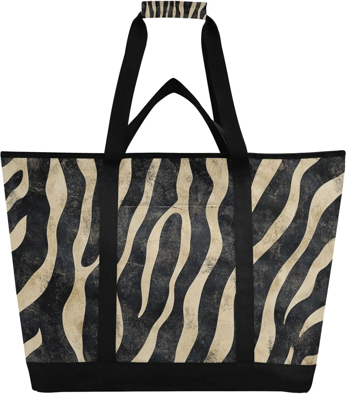 Zebra Print Reusable Insulated Lunchbox Cooler Bag, Leakproof Kitchen Grocery Bag Collapsible Portable Cooler Tote Bag for Picnic, Camping, Office, Travel