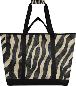 Zebra Print Reusable Insulated Lunchbox Cooler Bag, Leakproof Kitchen Grocery Bag Collapsible Portable Cooler Tote Bag for Picnic, Camping, Office, Travel