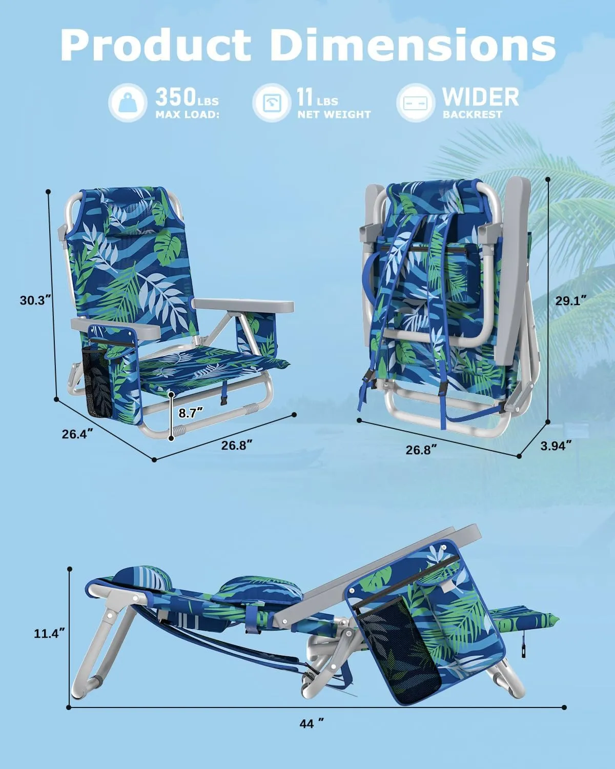 ZENPETIO Beach Chair, Camping Chair for Adults, Beach Backpack Chair for Pool, Beach, Camping, Outdoors