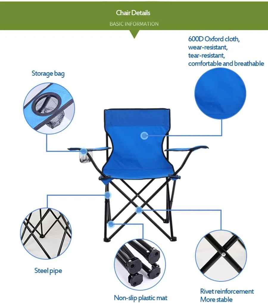 ZONEMEL Portable Camping Chair, Arm Rest Design, Fully Cushioned Seat and Back, Side Pocket, Cup Holder, and Carry Bag, Collapsible Chair for Camping, Saunas, Beach, Tailgates and Sports